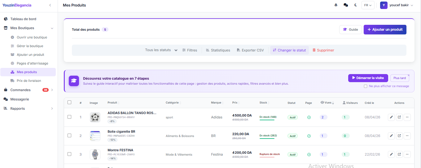 Gestion des produits sur ordinateur